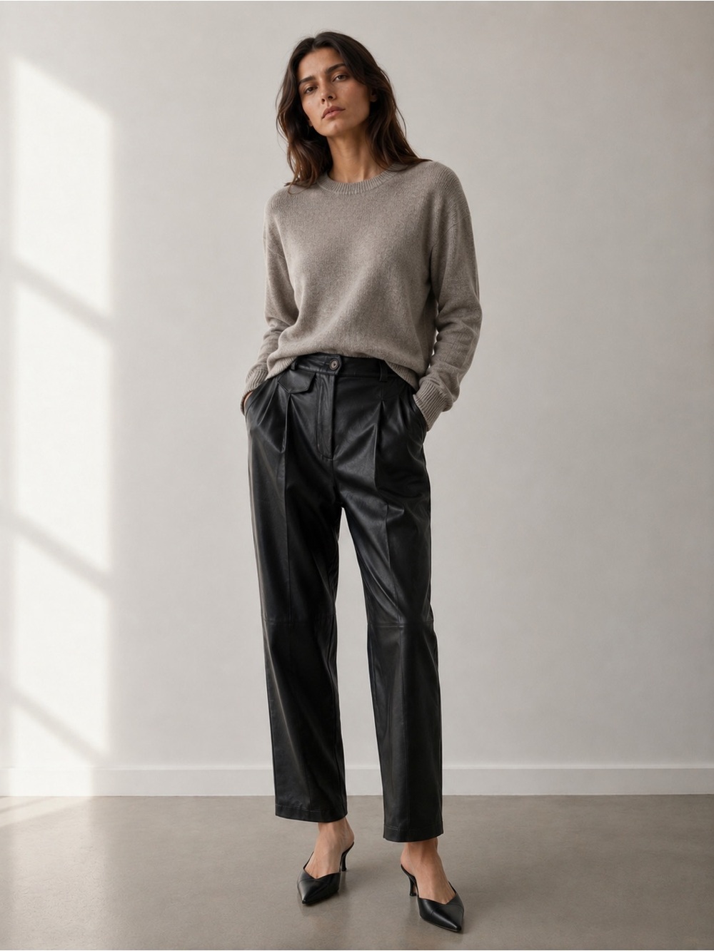 Nanushka Black Faux Leather Pleated Trousers